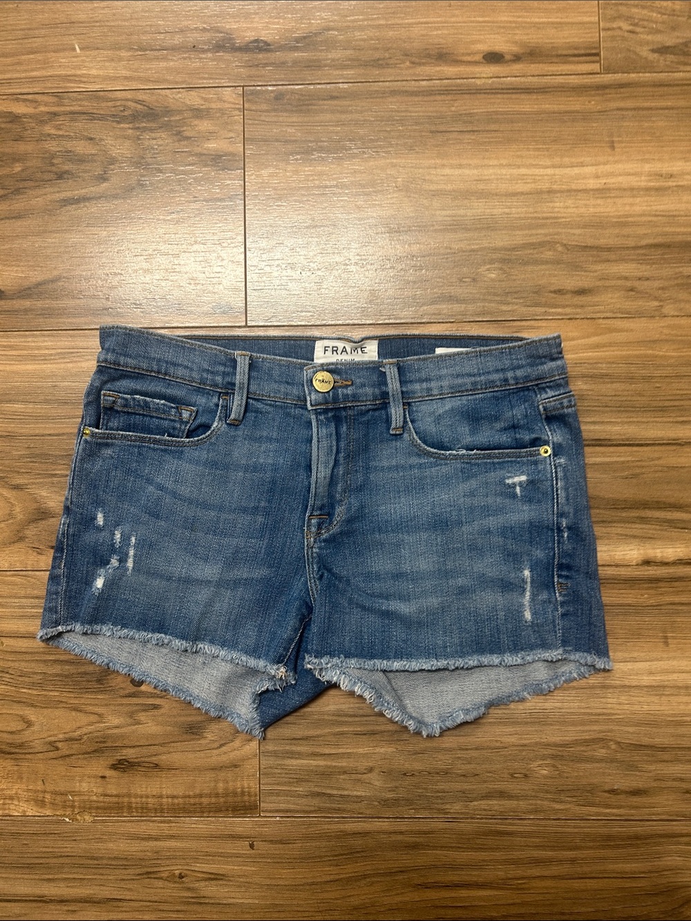 Frame Denim Blue Distressed Frayed Hem Jean Shorts Sz 25